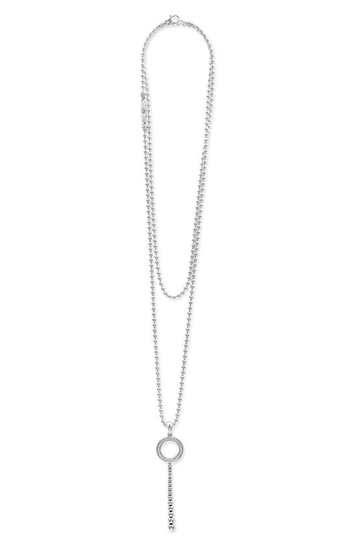Lagos Sterling Silver Caviar Spark Diamond Circle Graduated Bead Pendant Necklace, 34 In Silver/diamond