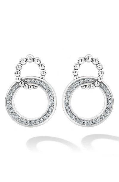 Shop Lagos Enso Caviar Diamond Circle Drop Earrings In Silver/diamond