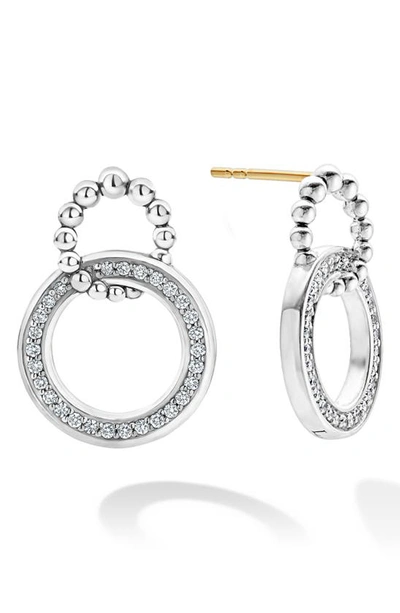Lagos Sterling Silver Caviar Spark Diamond Interlocking Circle Drop Earrings In Silver/diamond