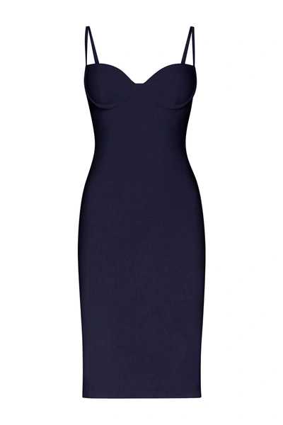 Shop Anemos Balconette Underwire Midi Dress In Stretch Linen In Navy