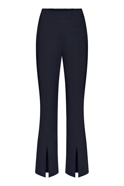 Shop Anemos Front Slit Pant In Stretch Linen In Navy
