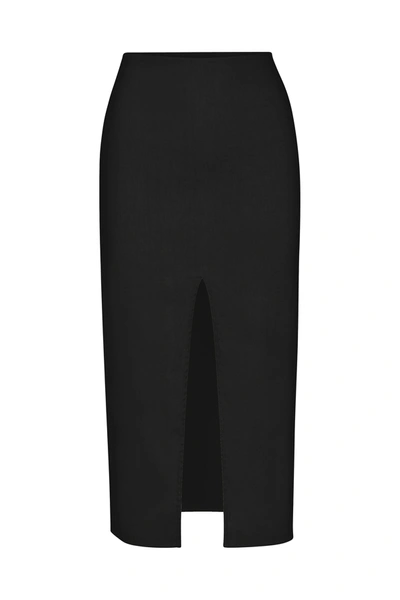 Shop Anemos Front Slit Skirt In Stretch Linen In Black