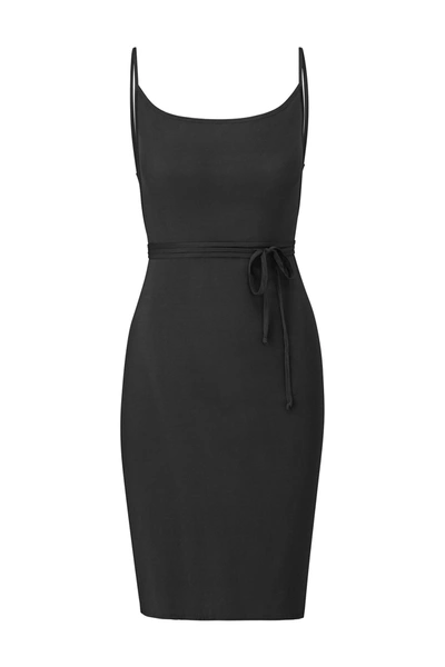 Shop Anemos K.m. Tie Midi Dress In Stretch Cupro In Black