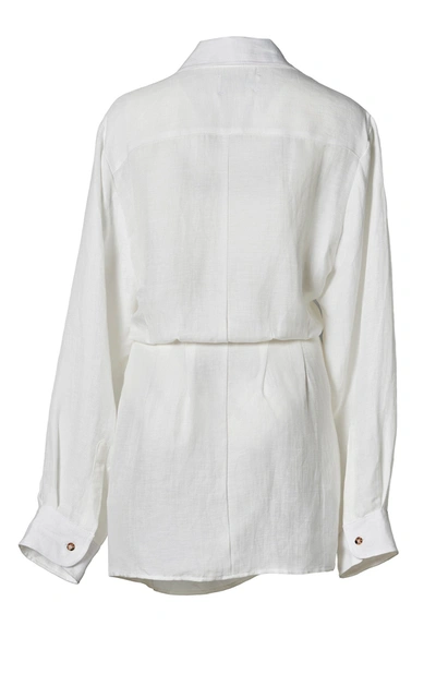 Shop Anemos L.a. Button-down Wrap Mini Dress In Cupro Linen Blend In White