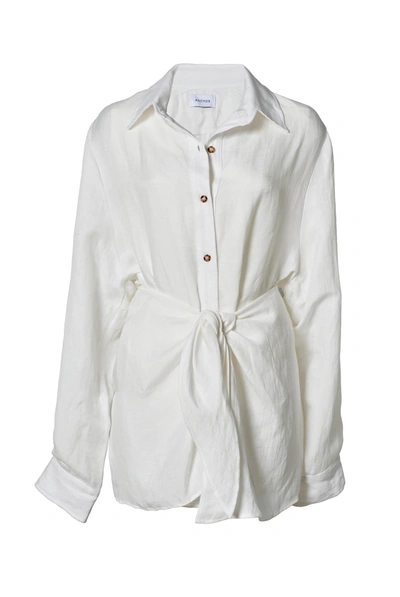 Shop Anemos L.a. Button-down Wrap Mini Dress In Cupro Linen Blend In White