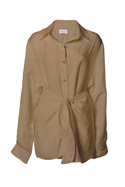 Shop Anemos L.a. Button-down Wrap Mini Dress In Cupro Linen Blend In Sandstone