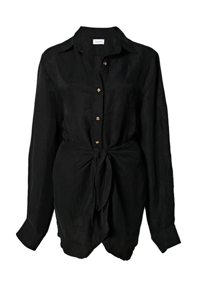 Shop Anemos L.a. Button-down Wrap Mini Dress In Cupro Linen Blend In Black