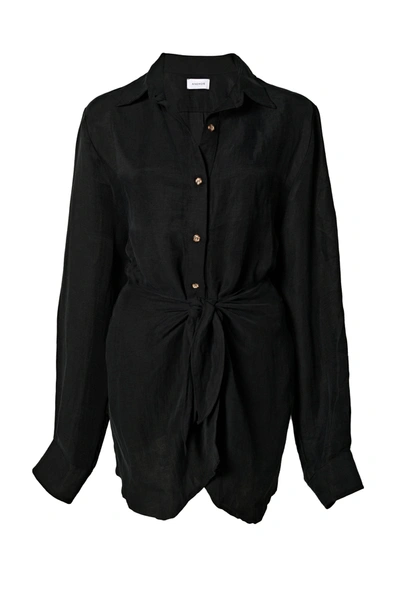 ANEMOS L.A. BUTTON-DOWN WRAP MINI DRESS IN CUPRO LINEN BLEND 