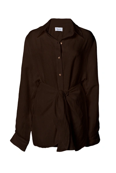 Anemos The L.a. Button-down Wrap Dress In Linen Cupro In Espresso