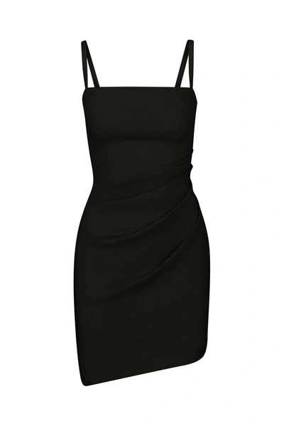 Anemos The Nadege Draped Dress In Stretch Linen In Black