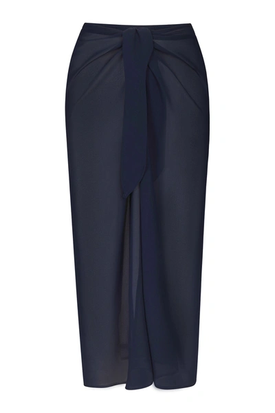 Shop Anemos Wrap Midi Skirt In Sheer Eco-chiffon In Navy