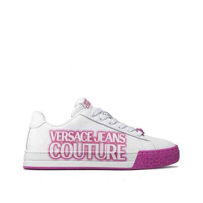 Shop Versace Jeans Couture Leather Logo Sneakers In White