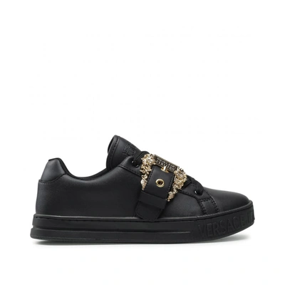 Shop Versace Jeans Couture Logo Leather Sneakers In Black