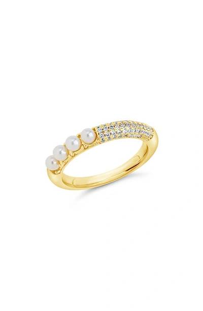 Shop Sterling Forever Evelyn Imitation Pearl Cubic Zirconia Ring In Gold