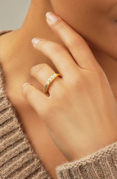 Sterling Forever Evelyn Imitation Pearl Cubic Zirconia Ring In Gold