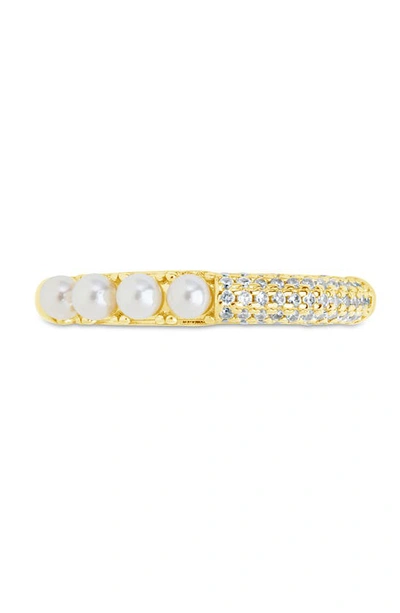 Shop Sterling Forever Evelyn Imitation Pearl Cubic Zirconia Ring In Gold