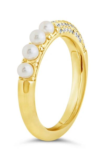 Shop Sterling Forever Evelyn Imitation Pearl Cubic Zirconia Ring In Gold