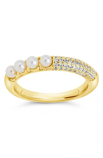 Shop Sterling Forever Evelyn Imitation Pearl Cubic Zirconia Ring In Gold