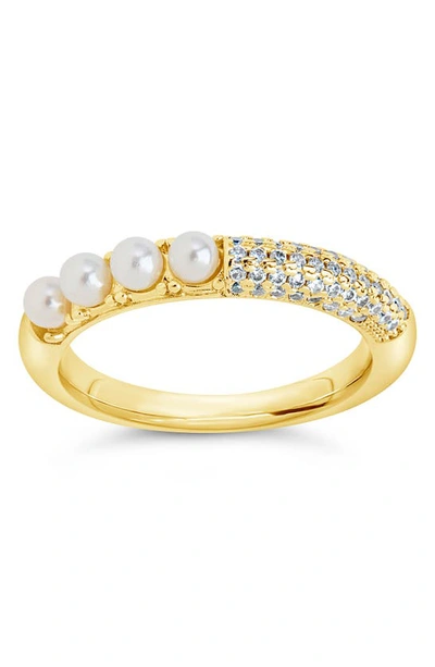 Sterling Forever Evelyn Imitation Pearl Cubic Zirconia Ring In Gold