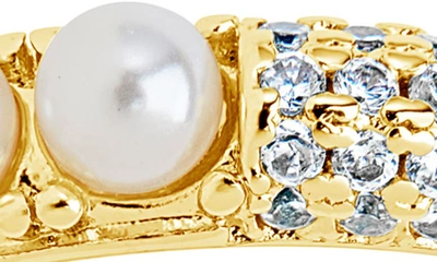 Shop Sterling Forever Evelyn Imitation Pearl Cubic Zirconia Ring In Gold