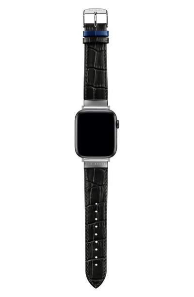 Shop Ted Baker Croc Embossed Leather Apple Watch® Watchband In Black
