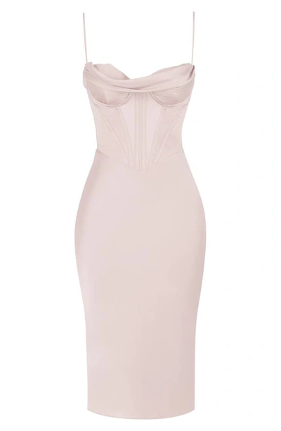House Of Cb Myrna Satin Corset Midi Dress In Crystal