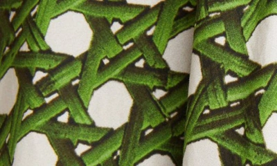 Shop Giambattista Valli Trellis Print Bustier Cotton Poplin A-line Dress In Green/ Ivory