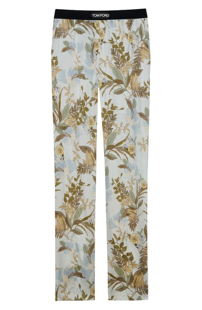 Shop Tom Ford Floral Print Stretch Silk Pajama Pants In Sky