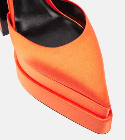 Versace Aevitas Pointy Satin Platform Pumps In Orange-oro