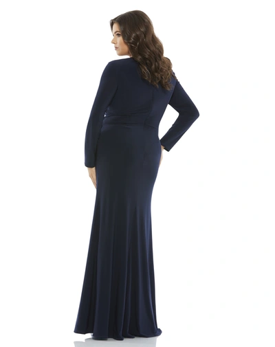 Shop Mac Duggal Front Twist Long Sleeve V-neck Gown (plus) In Midnight