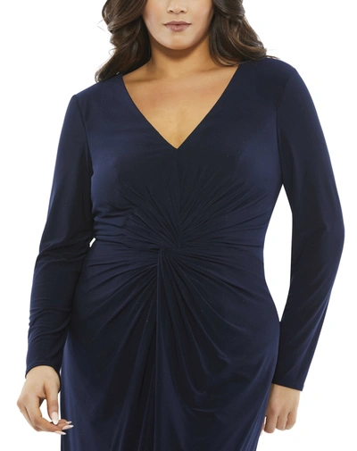 Shop Mac Duggal Front Twist Long Sleeve V-neck Gown (plus) In Midnight