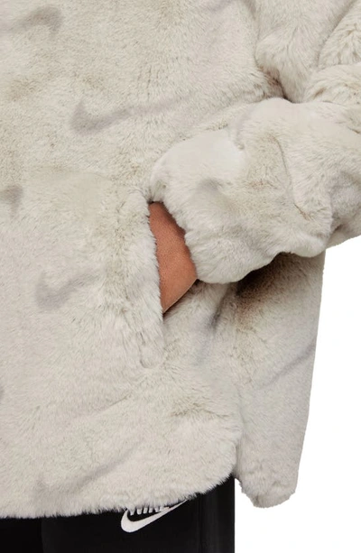 Shop Nike Kids' Sportswear Print Faux Fur Jacket In Light Bone/ Iron Ore