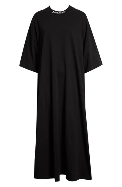 Shop Palm Angels Classic Logo Oversize Cotton T-shirt Dress In Black White