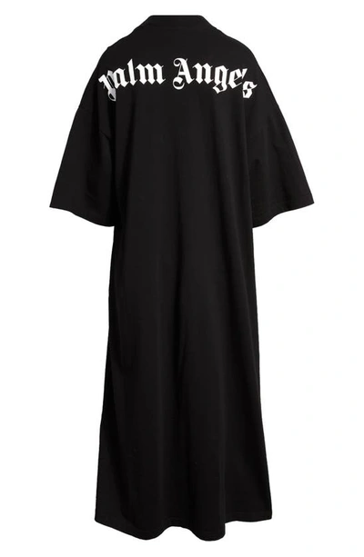 Shop Palm Angels Classic Logo Oversize Cotton T-shirt Dress In Black White
