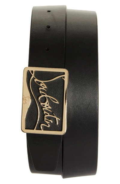 Shop Christian Louboutin Ricky Logo Buckle Leather Belt In Black/ Red/ Gold
