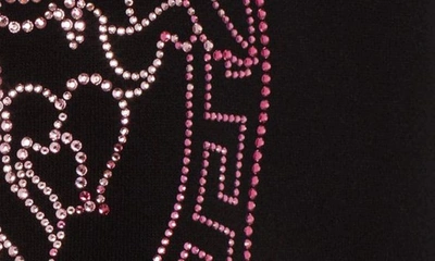 Shop Versace Crystal Embellished Crop Cotton Graphic Hoodie In Black