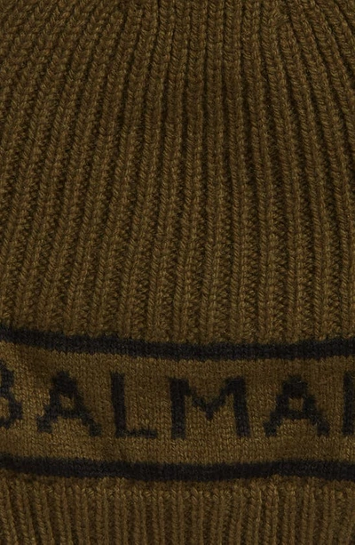 Shop Balmain Wool & Cashmere Rib Beanie In Khaki/ Black