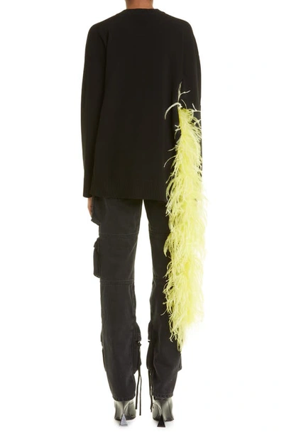 Shop Attico Blanche Feather Trim Sweater In Black/ Yellow