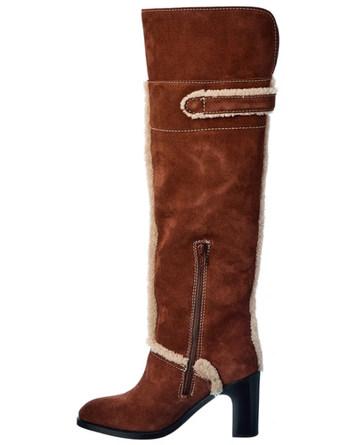 Shop See By Chloé Suede & Shearling Over-the-knee Boot In Brown