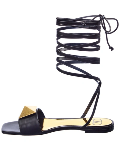 Shop Valentino One Stud Leather Sandal In Black