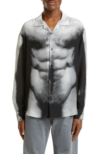 Shop Y/project X Jean Paul Gaultier Body Morph Trompe L'oeil Silk Pajama Shirt In Black / White