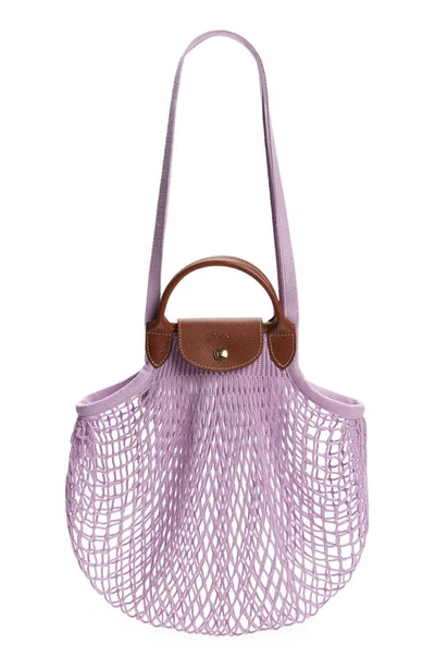 Shop Longchamp Le Pliage Filet Knit Shoulder Bag In Lilac