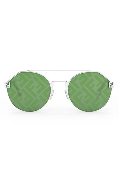Shop Fendi The  Sky 55mm Round Sunglasses In Shiny Palladium / Green Mirror