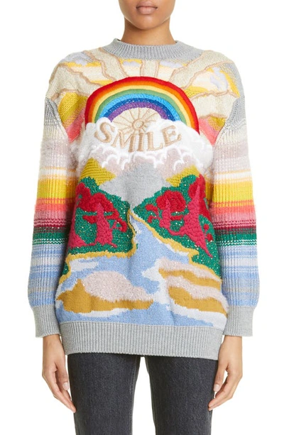Shop Stella Mccartney Festive Smile Intarsia Crewneck Wool Blend Sweater In 8490 - Multicolor