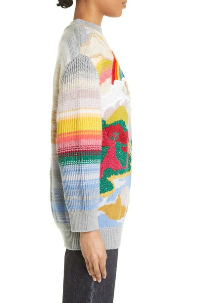 Shop Stella Mccartney Festive Smile Intarsia Crewneck Wool Blend Sweater In 8490 - Multicolor