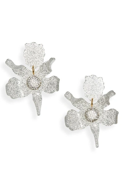 Lele Sadoughi Pave Ball Glitter Lily Drop Earrings In 14k Gold Plated In Silver Glitter