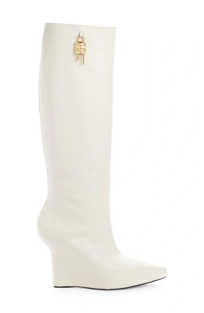 Shop Givenchy G-lock Wedge Knee High Boot In Ivory