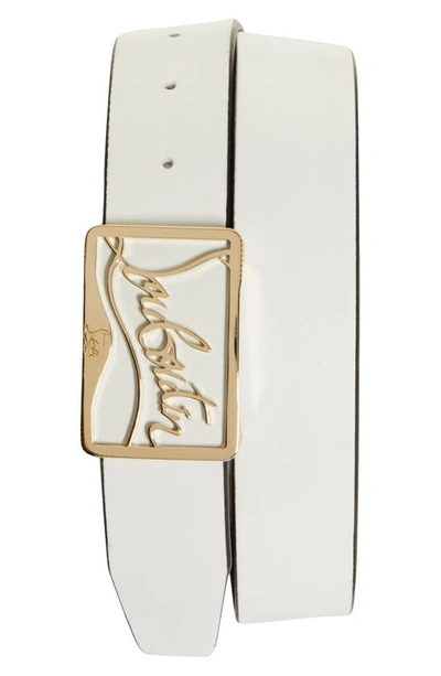Shop Christian Louboutin Ricky Logo Buckle Leather Belt In Bianco/ Red/ Gold