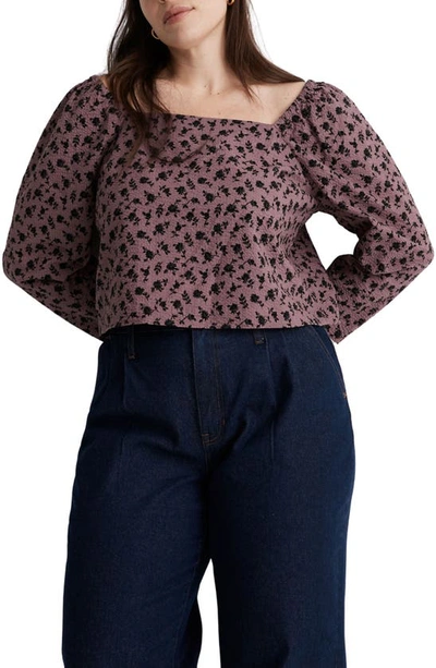 Shop Madewell Floral Print Square Neck Seersucker Top In Fig
