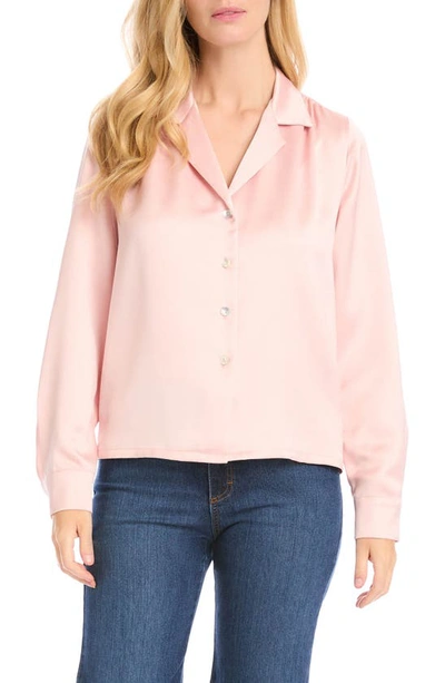 Shop Karen Kane Satin Button-up Shirt In Rose